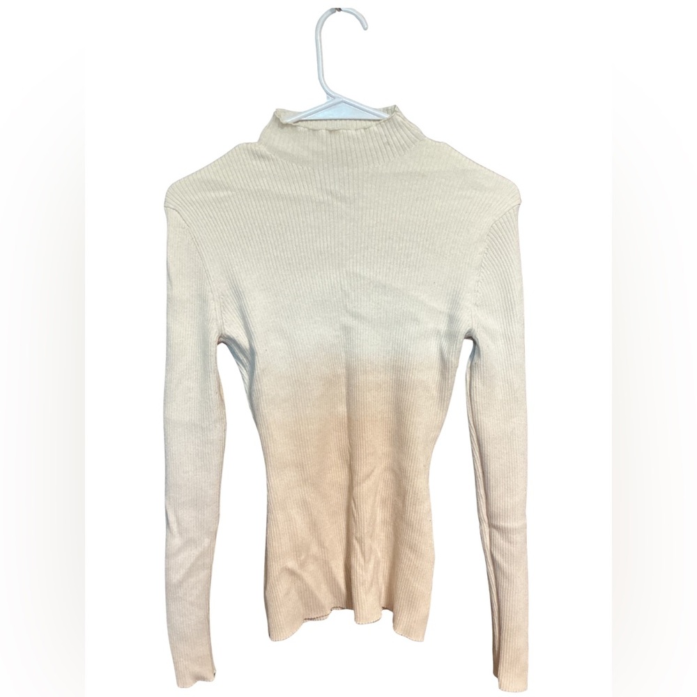 H&M Mock Neck Long Sleeve Ribbed Top in Cream